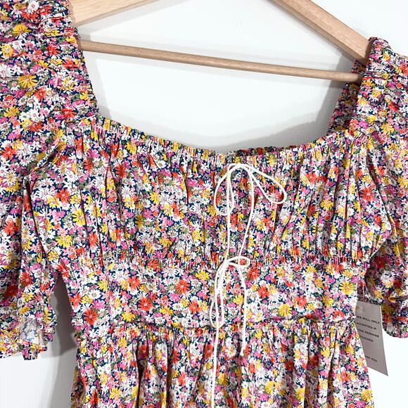 NWT For Love & Lemons Libby Mini Dress | Floral Pink Yellow | SZ M - Picture 7 of 15